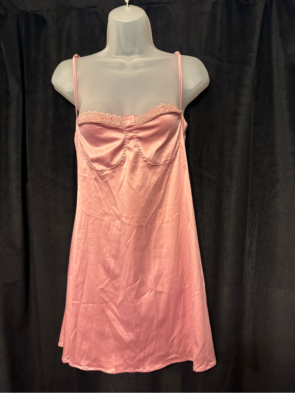 Roscier Women's Pink Satin Slip Dress with Lace Trim